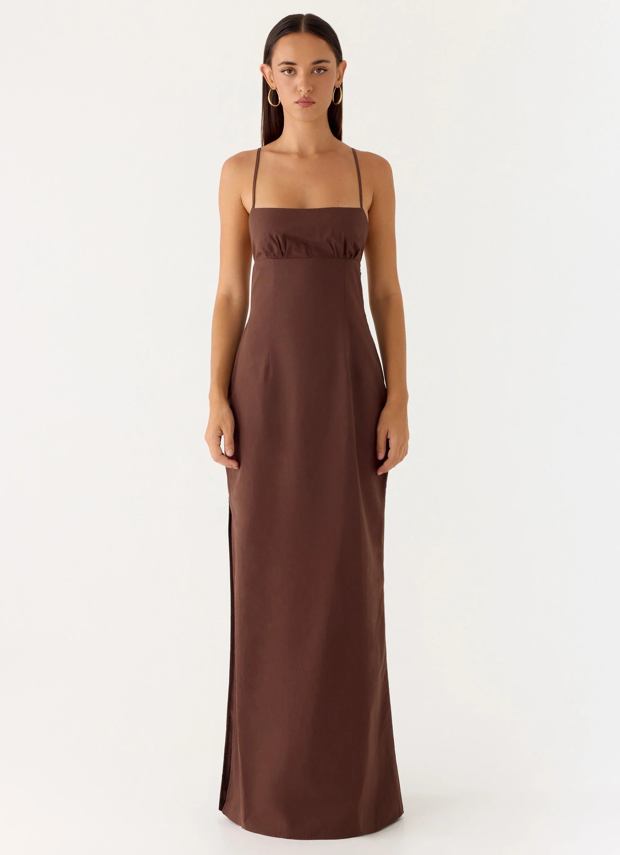 Off The Table Linen Maxi Dress - Chocolate